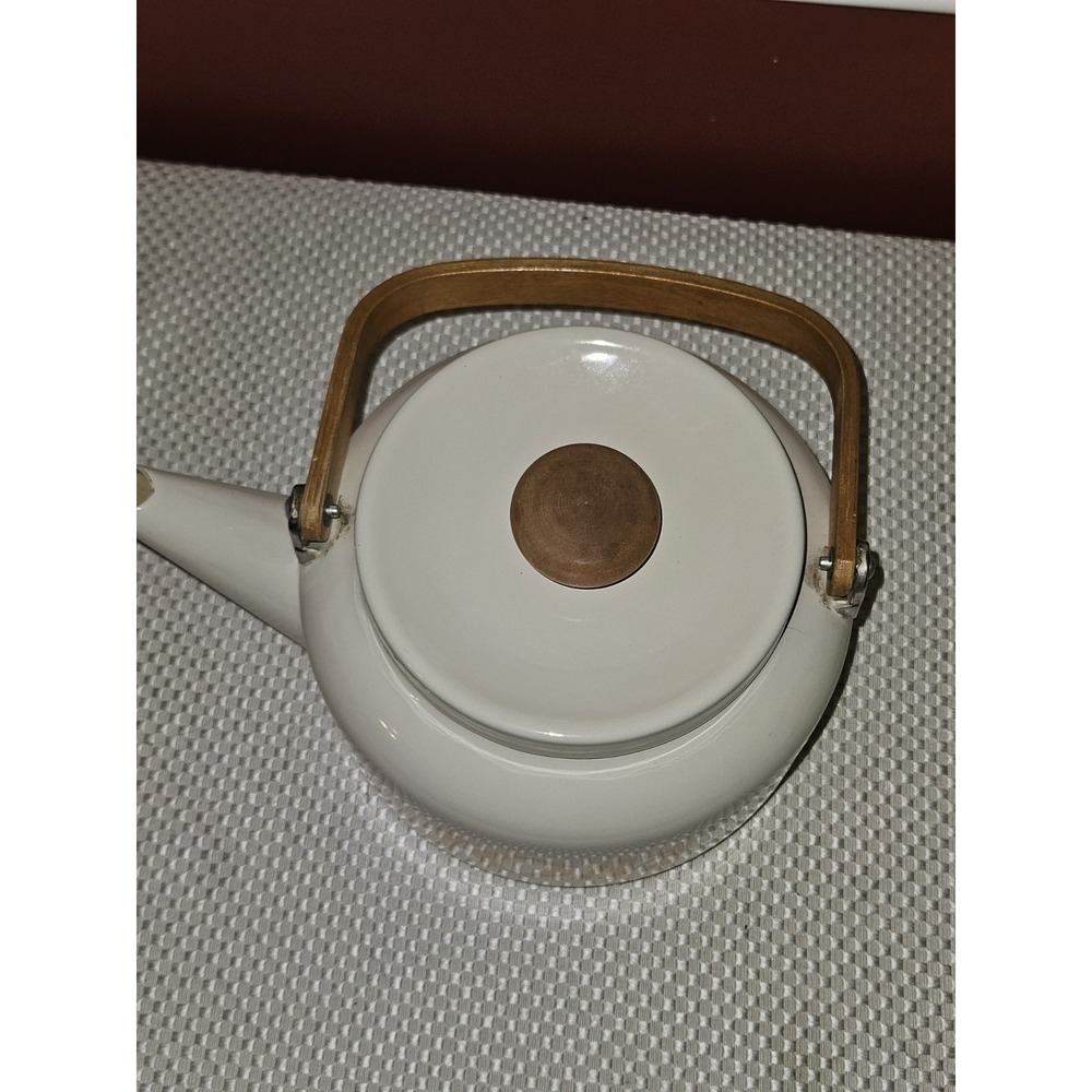 Vintage Enamel Ware Mom Tea Pot Kettle Wood Handle Retro MCM - Picture 2 of 6